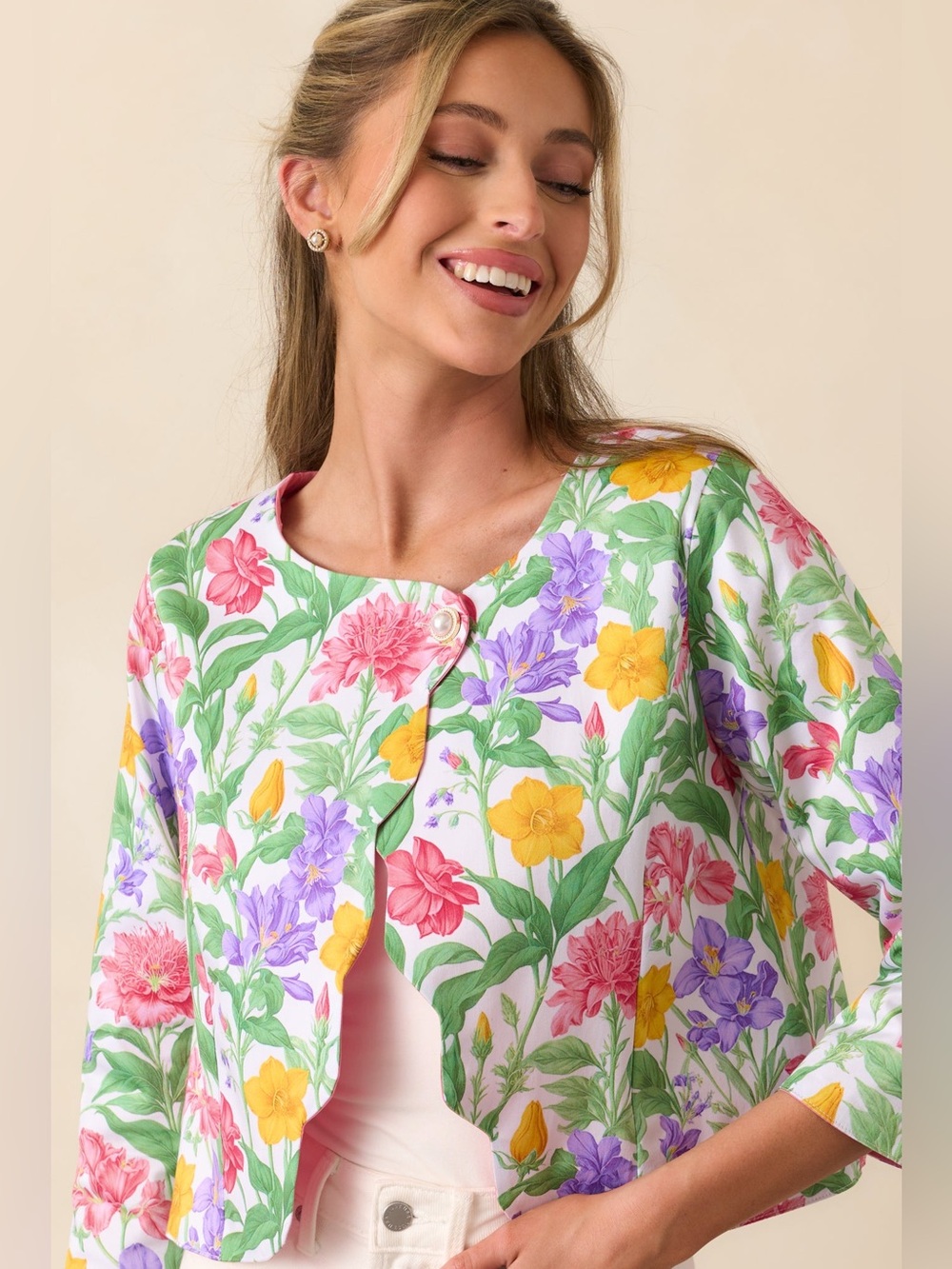 Prosperina BEAUMONT REVERSIBLE GARDEN PARTY FLORAL COTTON SCALLOP JACKET Sz M
